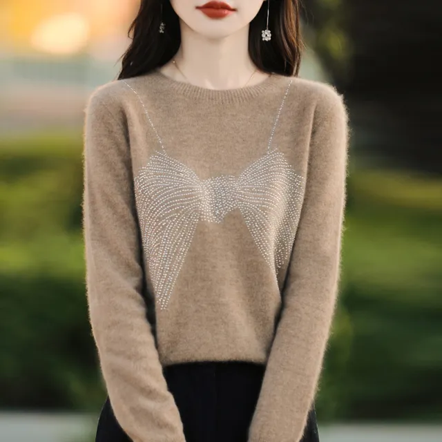 Chic Rhinestone Bow Design Top For Women Camel - Shop at LoveMi
