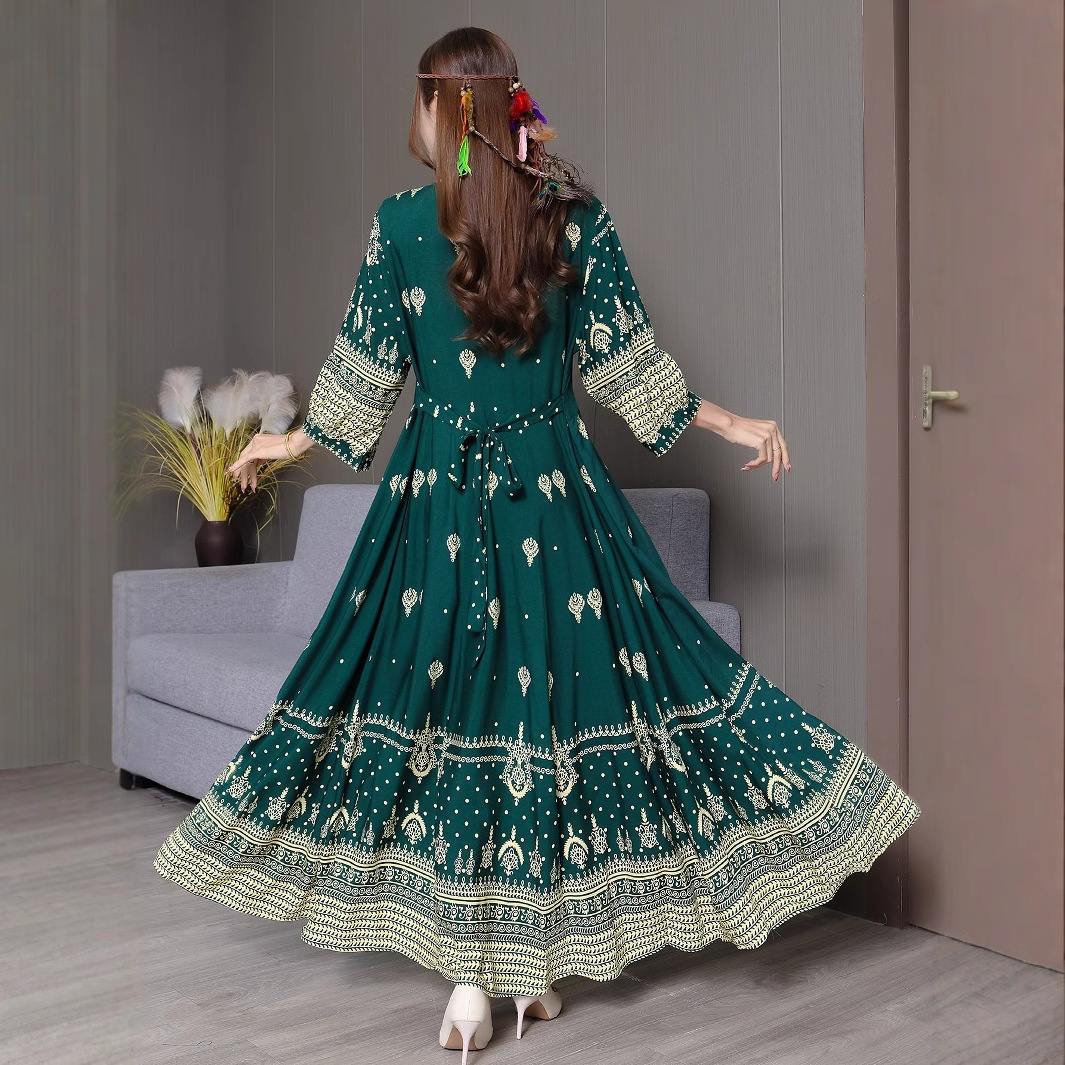 Bohemian Style Dress Ethnic Style Embroidered Large Swing Skirt