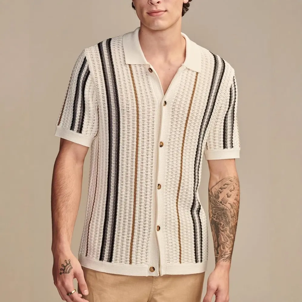 Men's Casual Hollow-out Knitted POLO Cardigan