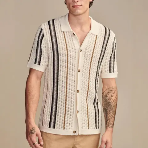 Men's Casual Hollow-out Knitted POLO Cardigan
