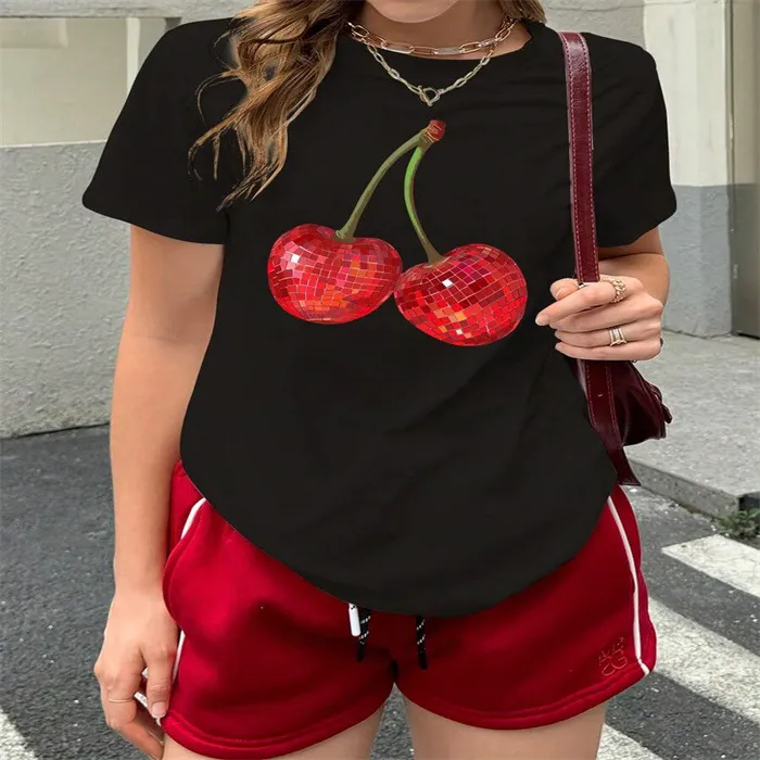Women's T-shirt Printing Cute Fashion - Black