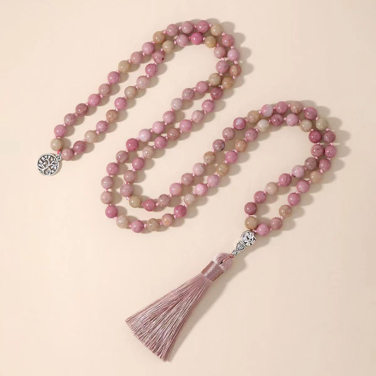 Natural Volcano Tigereye Agate Turquoise Series Beaded Tassel Pendant Necklace