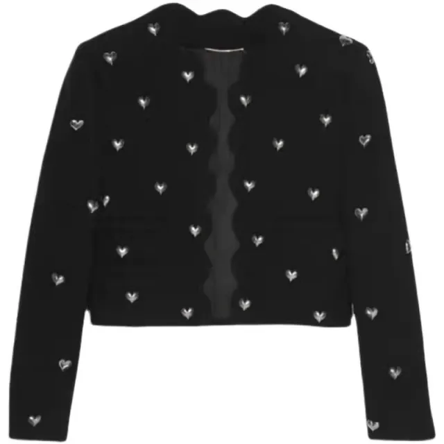 Heavy Industry Black Love Heart Wool Tweed Short Coat Black - Shop at LoveMi