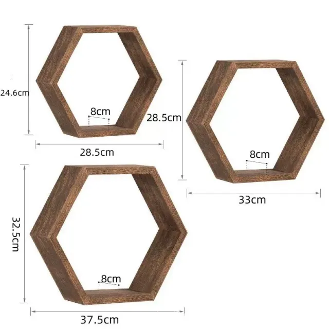 Wooden Household Wall mounted Hexagonal Storage Rack Minimalist Shelf Living Room Background Decoration Shelf Three Pieces - Shop at LoveMi