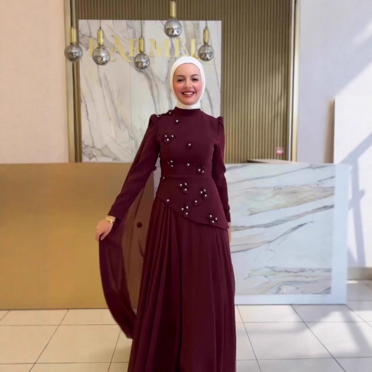 Elegant Graceful Long-sleeved Dress With A Flowing Silhouette