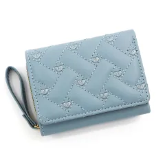 Short And Simple Embroidered Love Heart Multi Card Slots Wallet - Blue - View 1