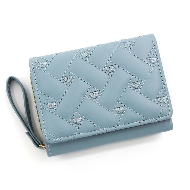 Short And Simple Embroidered Love Heart Multi Card Slots Wallet Blue - Shop at LoveMi