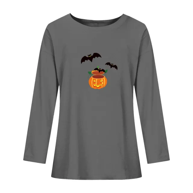 Halloween Bat Printed Crew Neck Top Gray - Shop at LoveMi