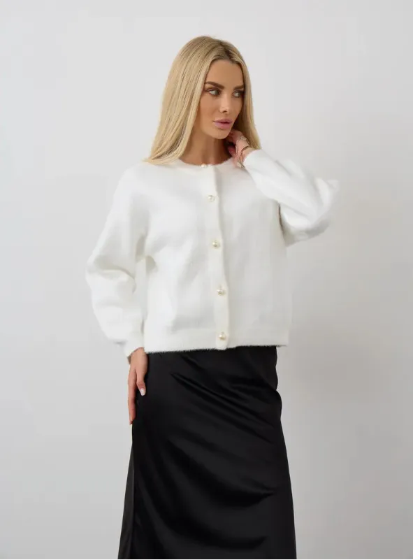 High grade Loose Mink like Wool Knitted Cardigan White - Shop at LoveMi