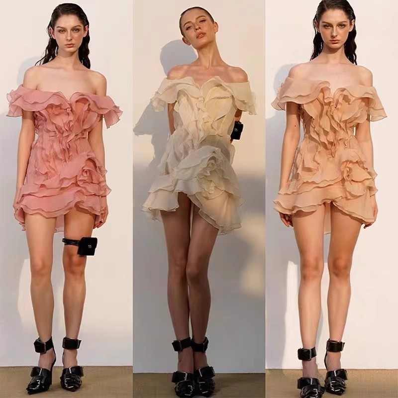 Off-shoulder Dress V-neck Mid-waist Short Skirt