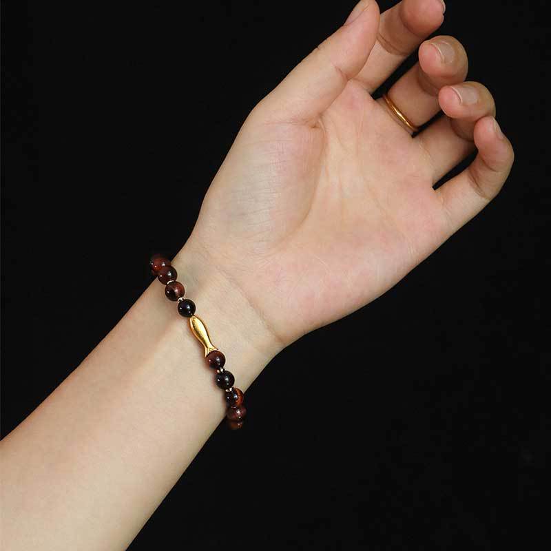 Yellow Tiger Eyes Small Fish Beaded Bracelet For Women