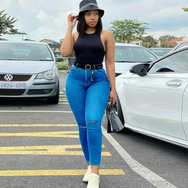 Internet Popular Slim fitting Elastic Denim Skinny Pants Smalt - Shop at LoveMi