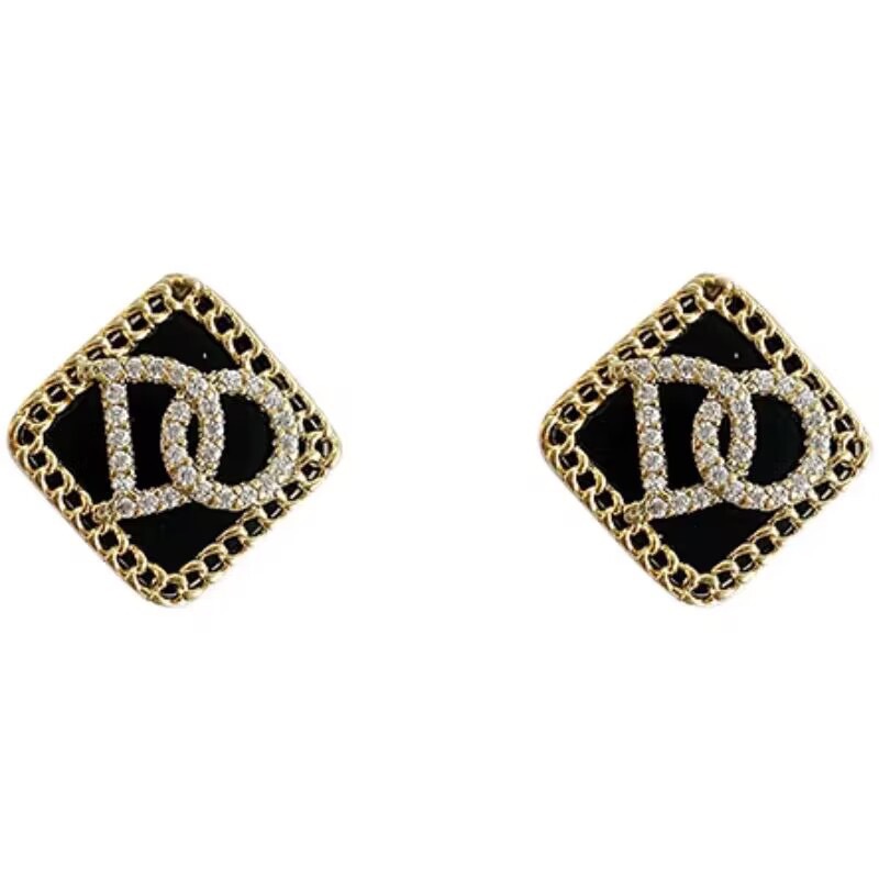 S925 Silver Needle Black Square Letter Earrings