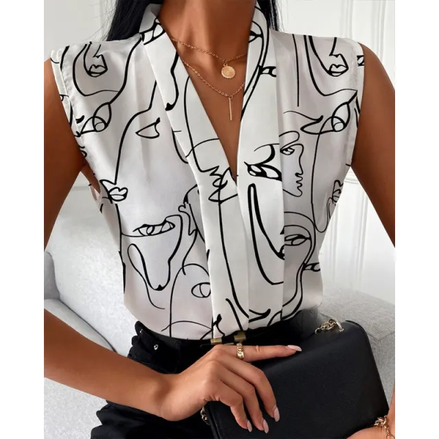 Printed Sleeveless Shirt Top For Women White - Shop at LoveMi