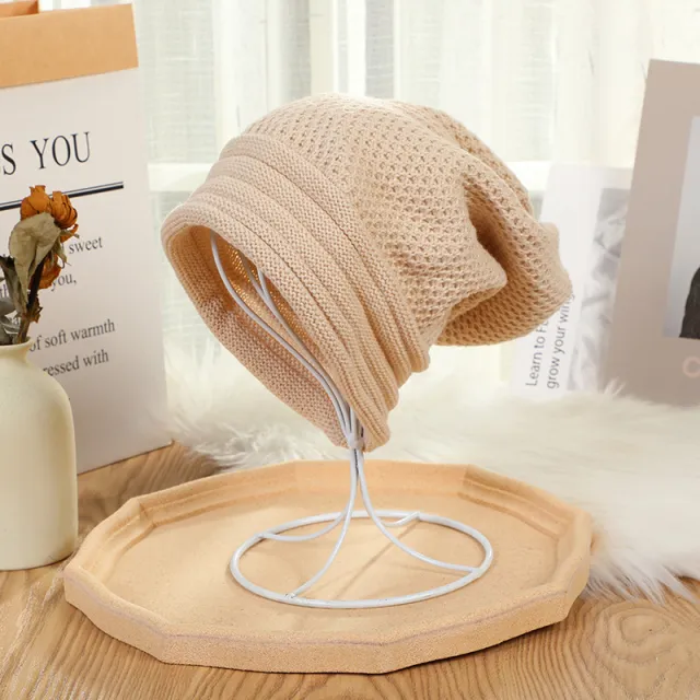 Japanese Style Long Sweet Hat Autumn And Winter Keep Warm Pure Color Texture Beige - Shop at LoveMi