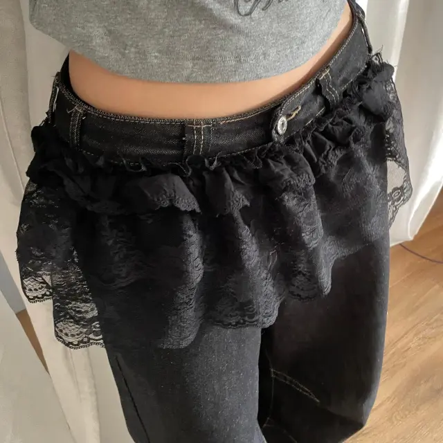Lace Short Fart Curtain A Line Ballet Bow Lace up Skirt Bandage Dress Black - Shop at LoveMi