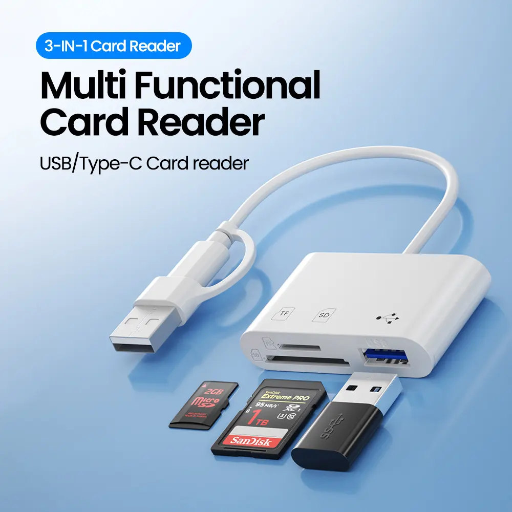 3-in-1 Mobile Phone Card Reader Memory and USB Flash