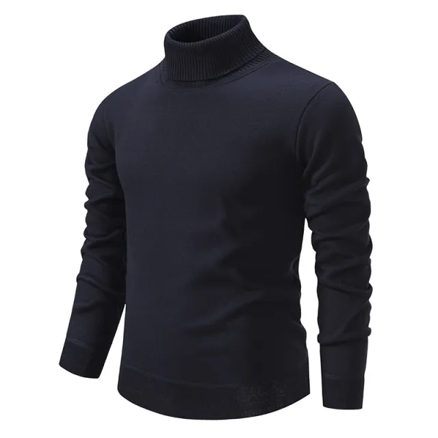 Men's Fleece lined Thick High neck Slim fit Knitted Sweater Blue - Shop at LoveMi