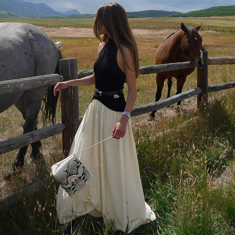 Stitching Pleated Elegant Slim Mop Dress