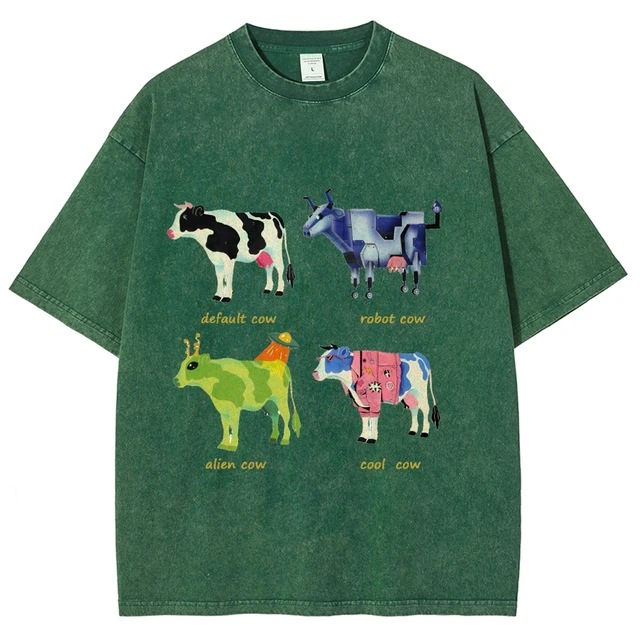 Mens Retro Cotton Funny Cow Streetwear Printed Top