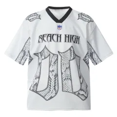 Snake Scale Design Mesh Jersey Short Sleeve T-shirt Loose - White - View 1