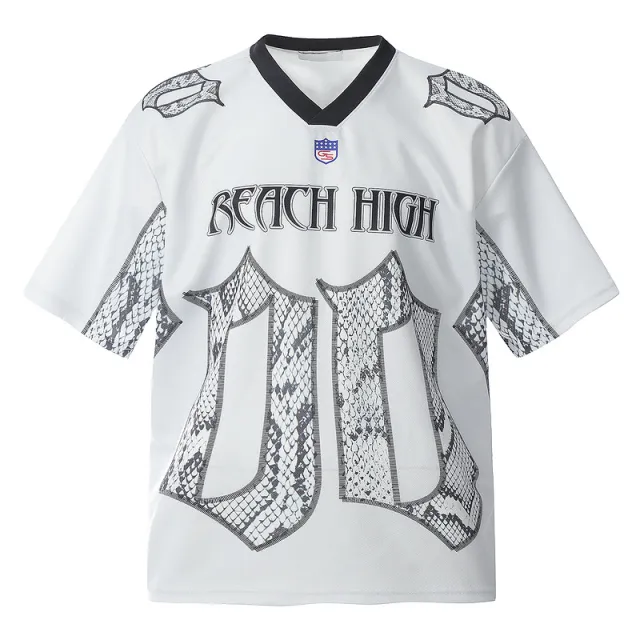 Snake Scale Design Mesh Jersey Short Sleeve T shirt Loose White - Shop at LoveMi