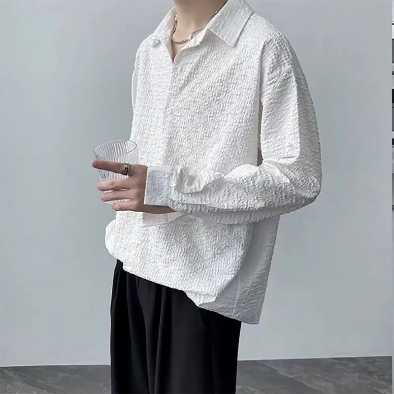 Mens Embossed Light-Luxury Shirt Top