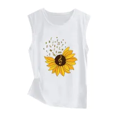 Sunflower Print Sleeveless Women's Vest Butterfly Top - 45921-Xl - View 1
