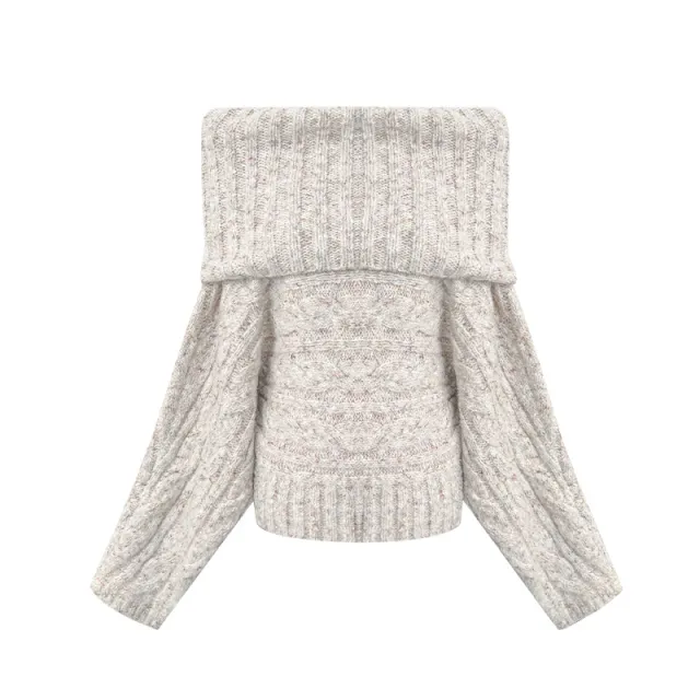 Women's Fashionable Elegant Twisted Off neck Sweater Lotus Root Starch - Shop at LoveMi