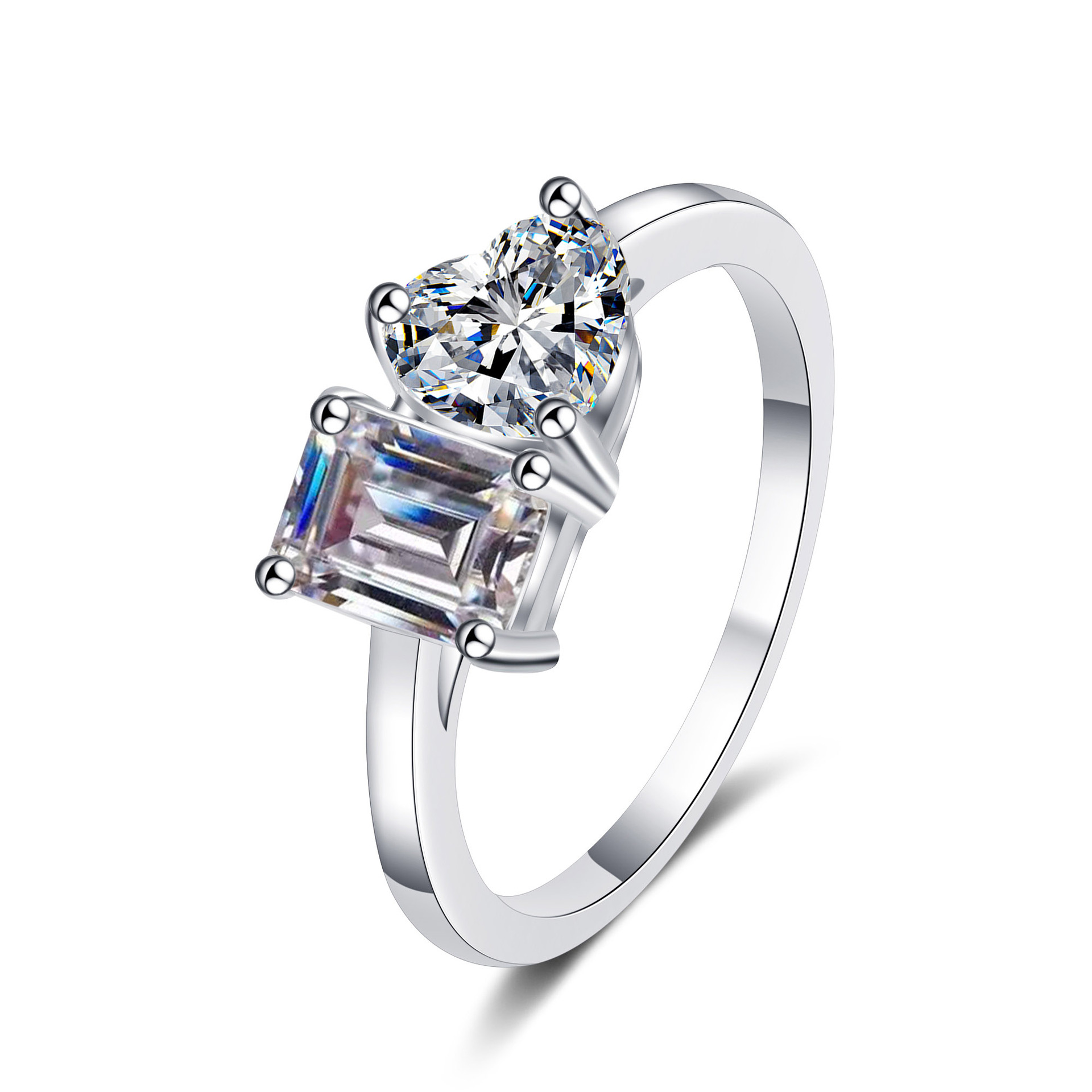 S925 Sterling Silver Cube Sugar Love 2 Karat Moissanite Ring