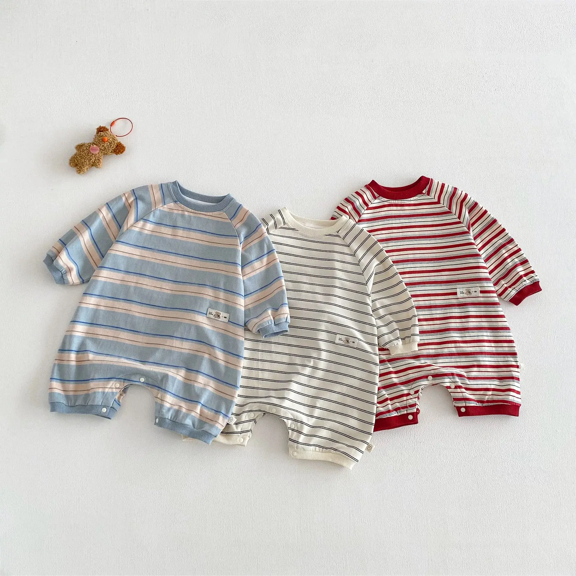Striped T-shirt Loose-fitting One-piece Bodysuit Long Sleeves