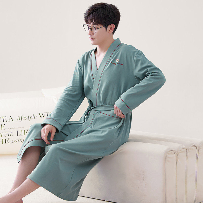 Long-sleeve Mens Home Wear Long And Thin Nightgown QM9634 L