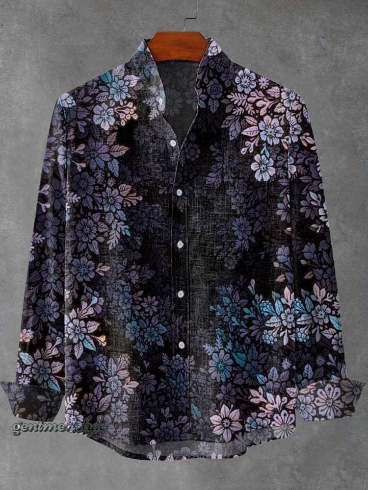 Mens Stand Up Collar Long Sleeve Shirt With Irregular Striped 3D Print