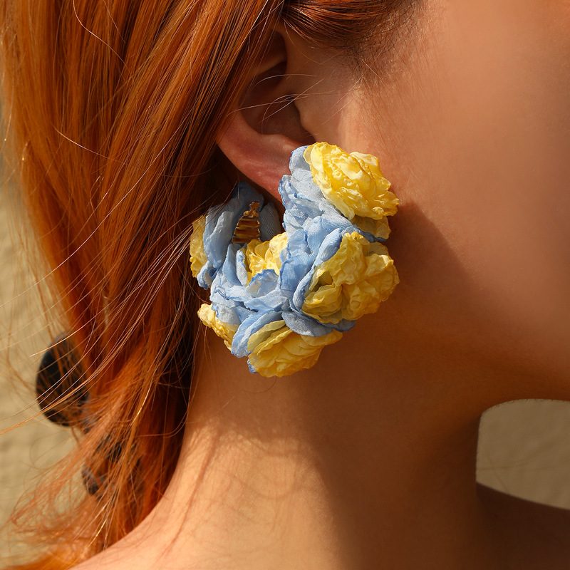Fashion Fabric Flower Earrings Exaggerated