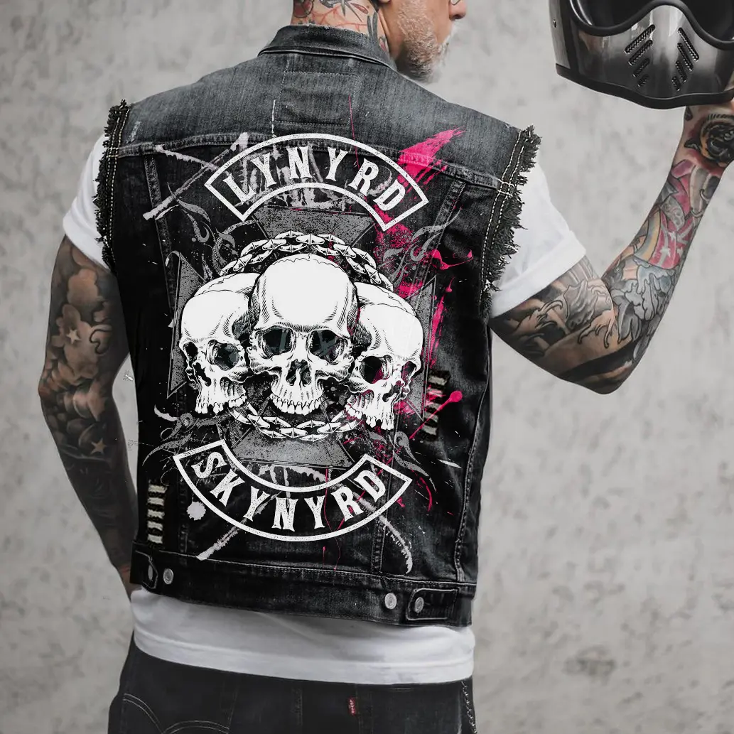 High-end Denim Vest For Men Rock-style Printed