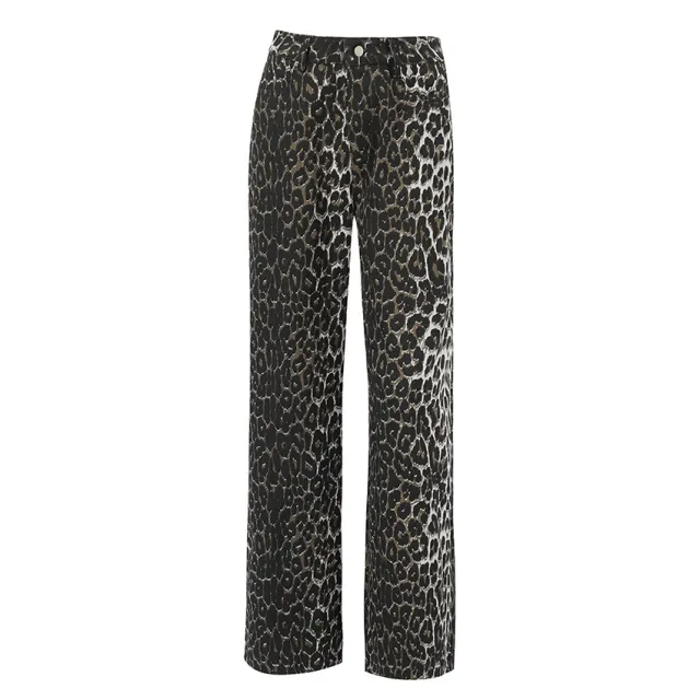 Pure Cotton Design Leopard Print High Waist Fashion Personalized Casual Pants New Cross border Versatile Niche Trousers Leopard Print - Shop at LoveMi