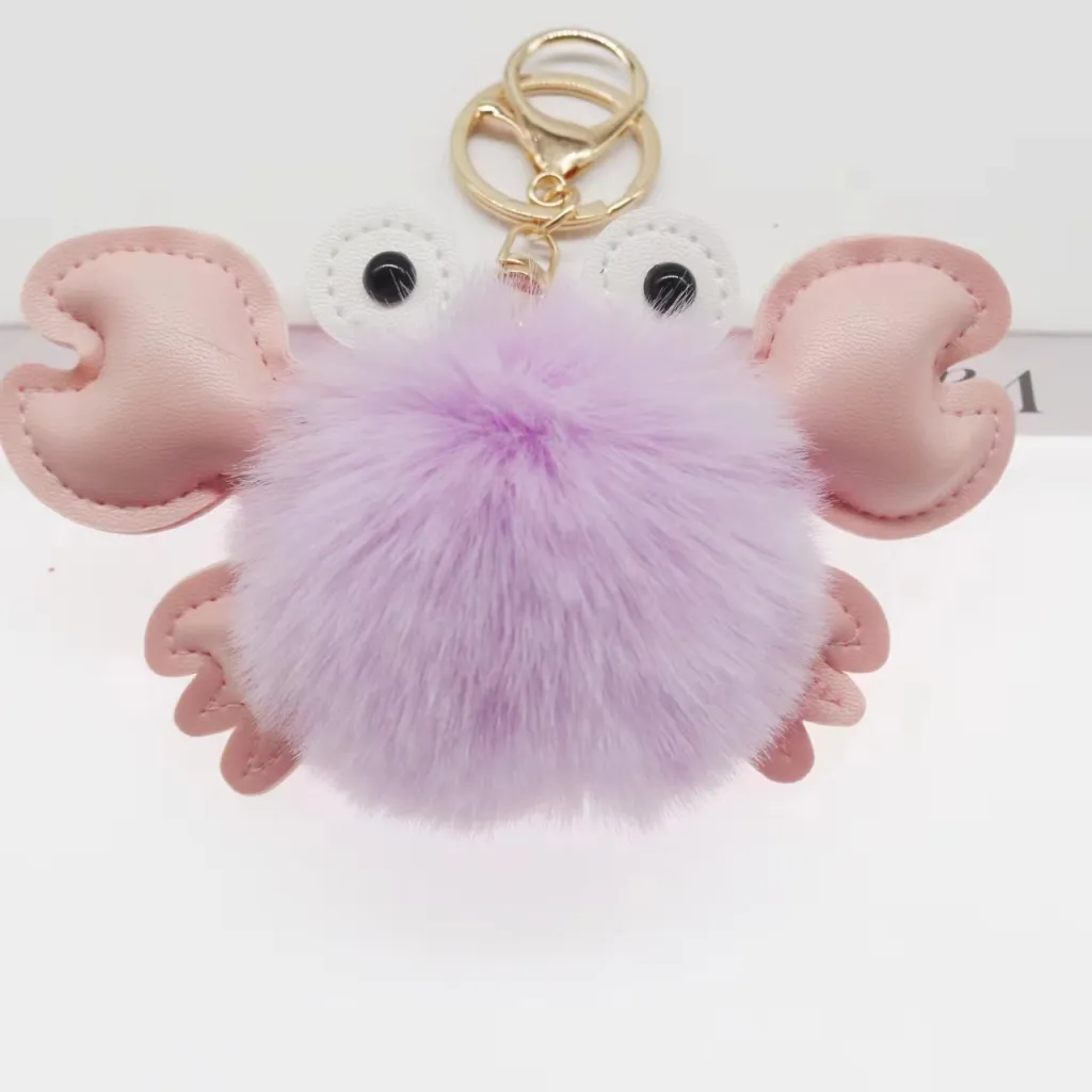 Cartoon Cute Crab Keychain Pendant - Pink Purple Ball