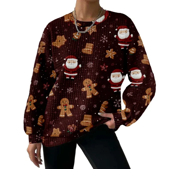 Digital Printing Pattern Shading Fashion Trend Round Neck Long Sleeve Sweater Type D L - Shop at LoveMi