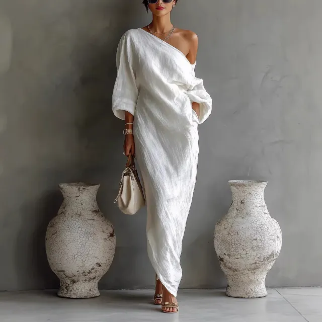 Breathable Asymmetrical One shoulder Dress White - Shop at LoveMi