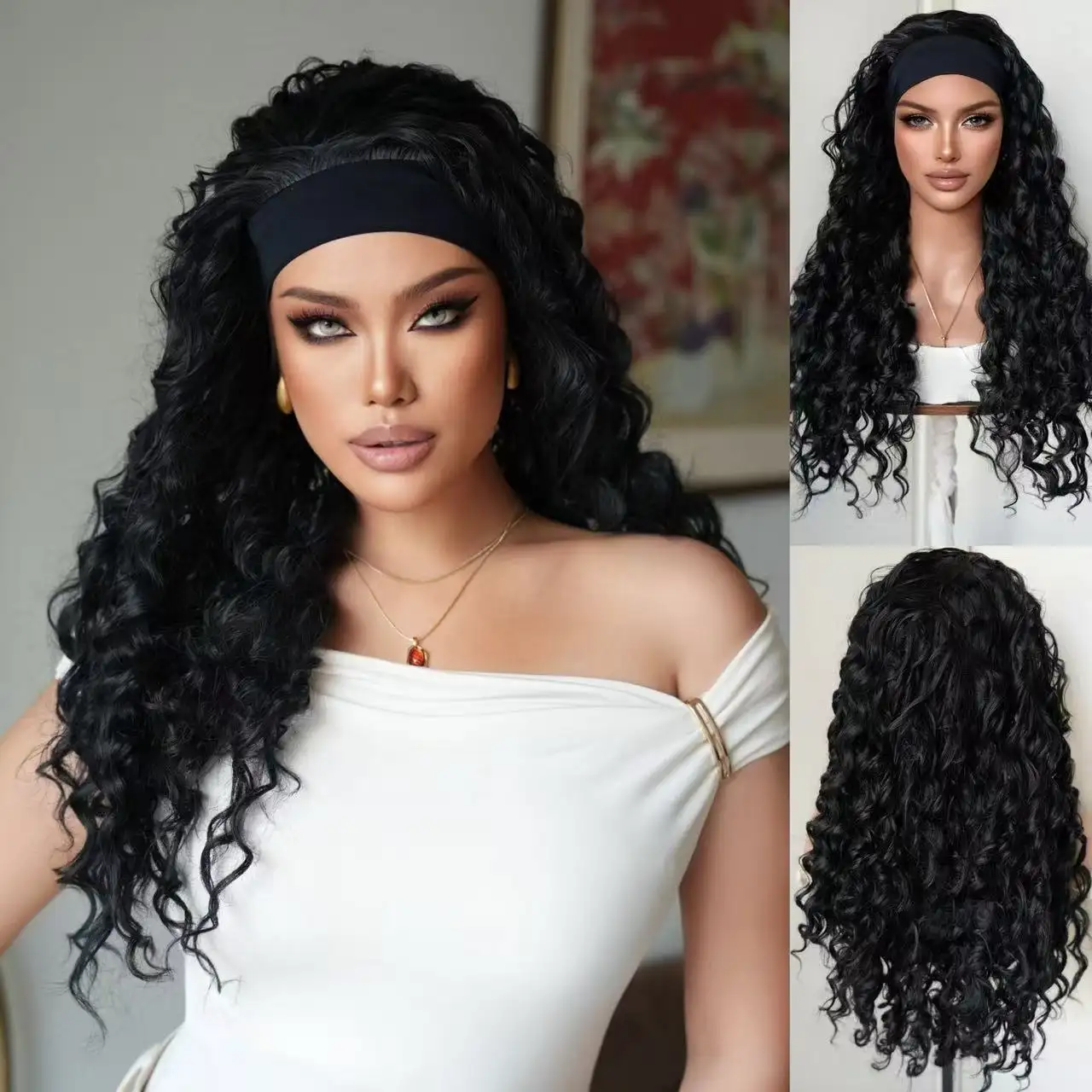 Wigs African Womens Black Long Curly Hair