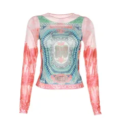 Temperament Commute Fashion Printed Street Shot Slim Fit Breathable Long Sleeves - Red - View 1