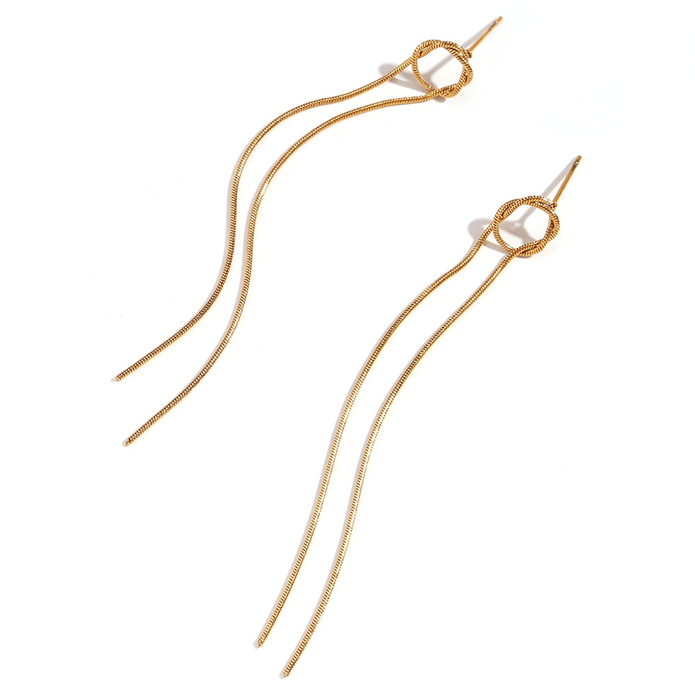 Minimalism Stainless Steel Plated 18K Tassel Stud Earrings