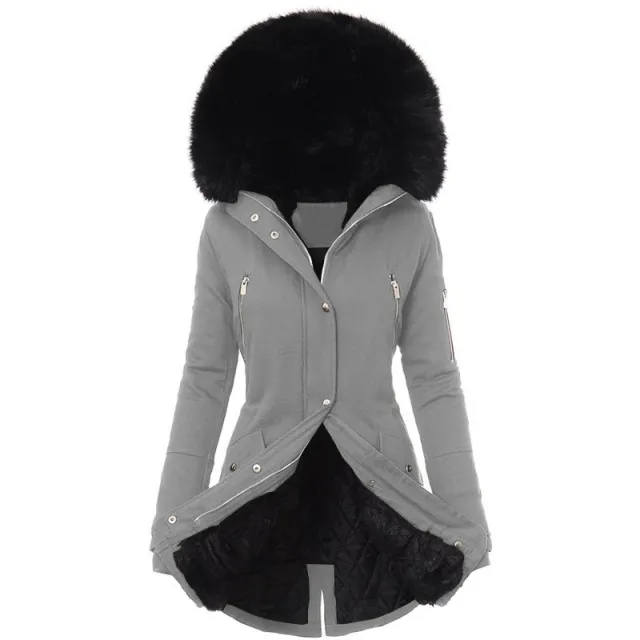Women's Fur Collar Mid length Coat Gray - Shop at LoveMi
