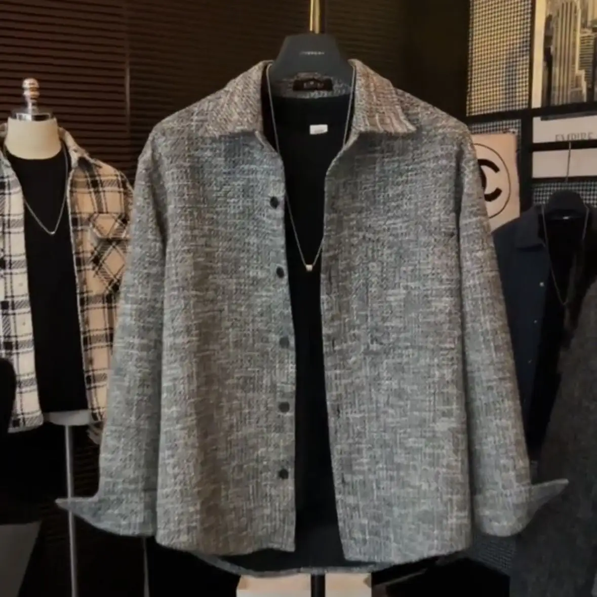 Light-luxury Style Mens Woven Casual Shirt Jacket