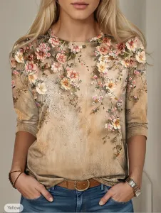 European And American Round Neck Long Sleeve Gradient Floral Print 11 Models - Shop at LoveMi