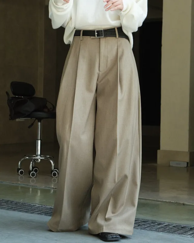 Casual Style Three dimensional Pleated Suit Pants Loose Drooping Women Khaki - Shop at LoveMi