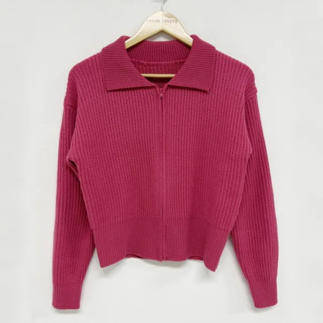 Lapel Zipper Casual Versatile Sweater Coat Rose Red - Shop at LoveMi
