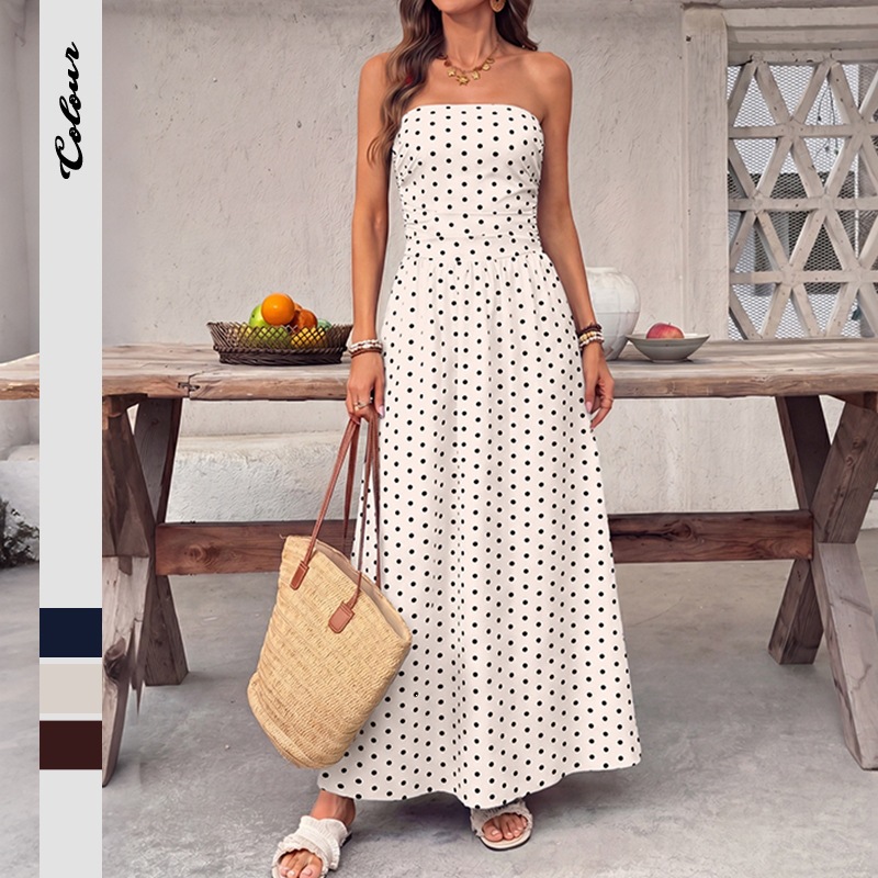 Classic Vintage Chic Polka-dot Strapless Dress product image