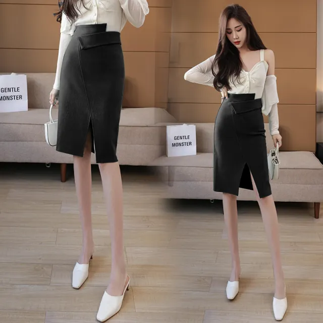 Asymmetric Split Skirt For Women Spring New Ladies Professional High Waist Black - Shop at LoveMi