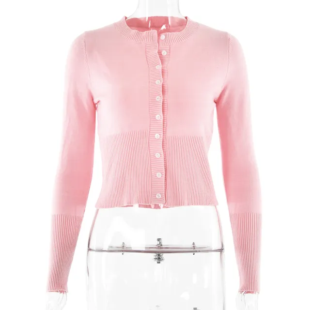 Women's Knitted Shirt Long Sleeve Slim Round Neck Top Pink - Shop at LoveMi
